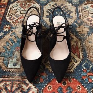 ZARA • black lace up low heels